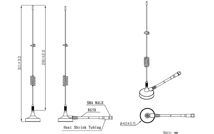 Hismart GSM antena, 824~960/1710~2170MHz, 5dBi, 30cm aprašymas - Prekės nuotrauka