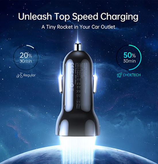 Kroviklis CHOETECH 2xUSB-C: 12-24V, 40W, QC3.0+ PD aprašymas - Prekės nuotrauka