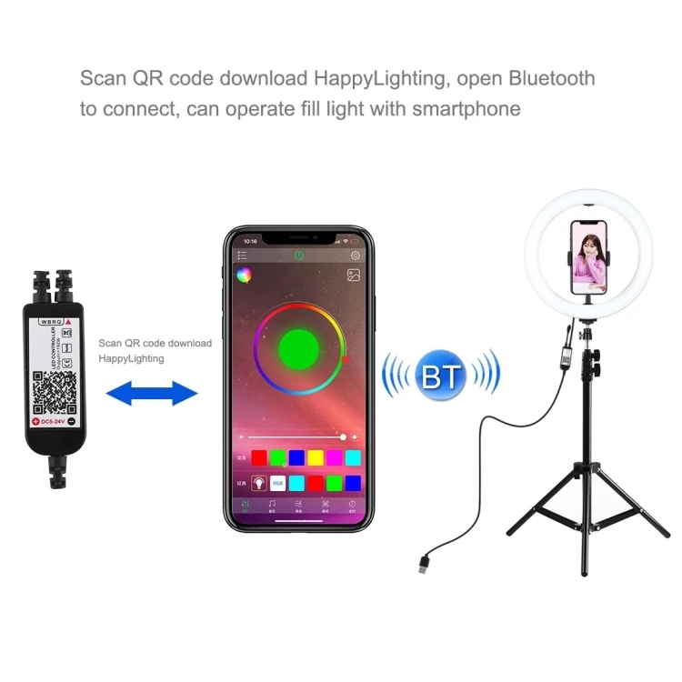 Puluz LED žiedinė lempa 26cm, su trikoju stovu iki 1.1m ir telefono laikikliu, USB aprašymas - Prekės nuotrauka