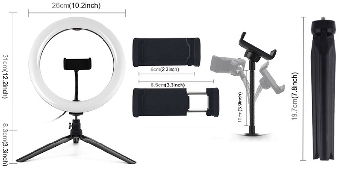 Puluz LED žiedine lempa 26cm, su trikoju stovu 8.3cm, USB aprašymas - Prekės nuotrauka