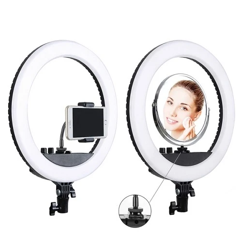 Puluz LED žiedinė lempa 34.5cm, su trikoju stovu iki 1.85m, veidrodžiu ir telefono laikikliu, USB aprašymas - Prekės nuotrauka