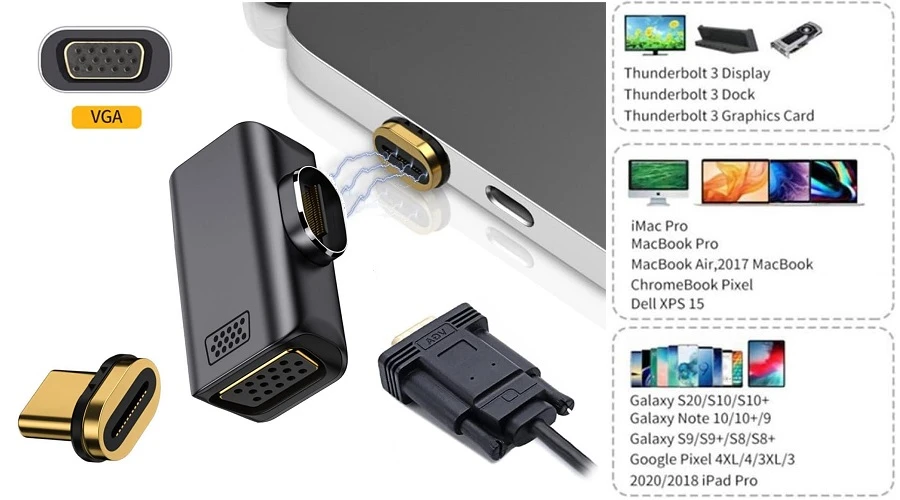 Extra Digital Magnetinis adapteris USB Type-C - VGA, 1080P, 60Hz aprašymas - Prekės nuotrauka