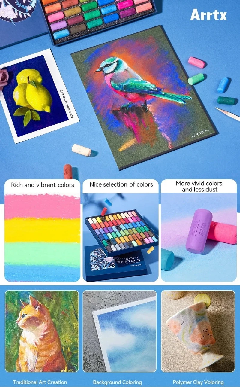 Minkštų pastelių rinkinys ARRTX, 72 spalvų aprašymas - Prekės nuotrauka