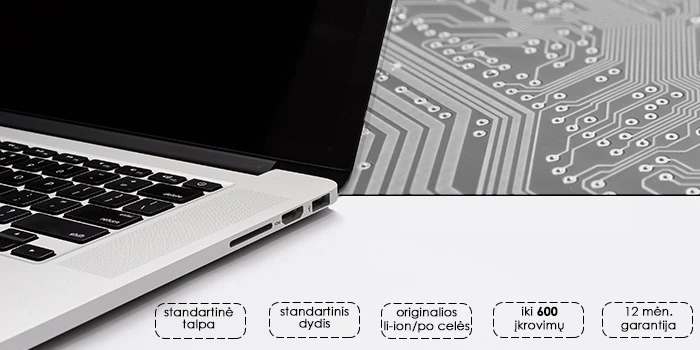 Extra Digital Nešiojamo kompiuterio baterija skirta A1398 (EMC 2909), A1618, 8755mAh, Premium aprašymas - Prekės nuotrauka