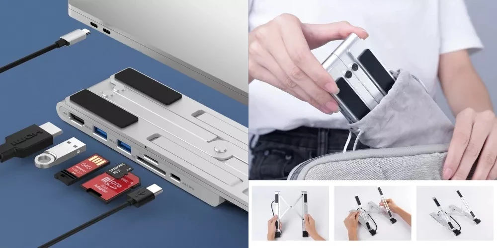 Nešiojamo kompiuterio stovas CHOETECH su 7 prievadų USB Type-C šakotuvu aprašymas - Prekės nuotrauka