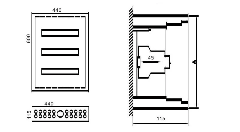 Paskirstymo skydas TIBOX 440x600x115mm; 3x16mod., virštinkinis, vidaus patalpoms aprašymas - Prekės nuotrauka