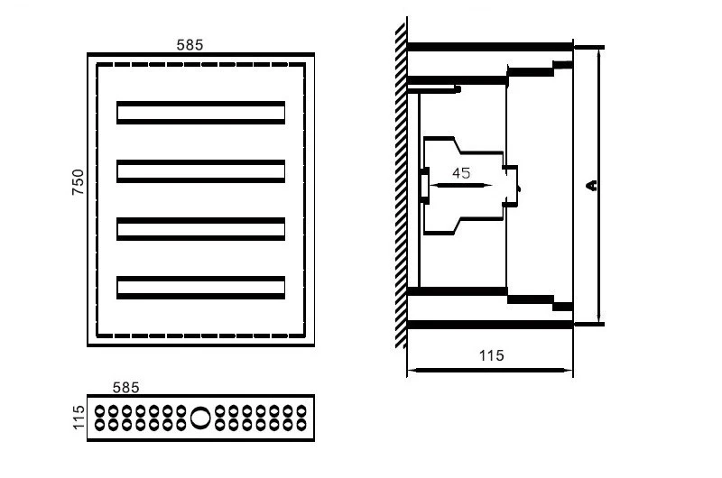 Paskirstymo skydas TIBOX 585x750x115mm; 4x24mod., virštinkinis, vidaus patalpoms aprašymas - Prekės nuotrauka