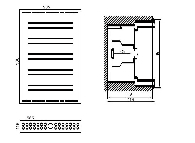 Paskirstymo skydas TIBOX 585x900x115mm; 5x24mod., potinkinis, vidaus patalpoms aprašymas - Prekės nuotrauka