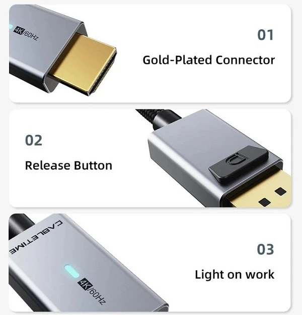 Cabletime Premium kabelis DisplayPort - HDMI, 4K/30Hz, 1m aprašymas - Prekės nuotrauka
