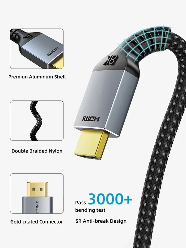 Extra Digital Premium klasės kabelis HDMI - HDMI 8K, UHD, 1m, 2.1 ver aprašymas - Prekės nuotrauka
