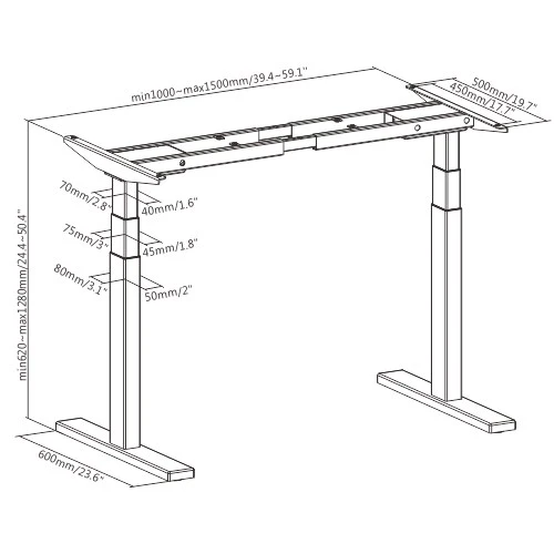 Extra Digital Profesionalus reguliuojamo aukščio stalas, 139cm x 68cm, baltas aprašymas - Prekės nuotrauka