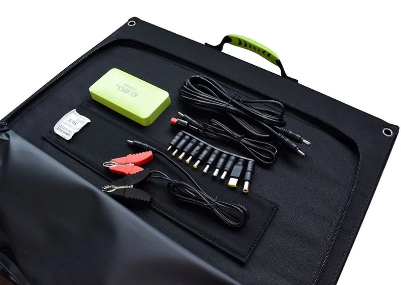 EXD Sulankstomas saulės įkroviklis 120W, 2xUSB, QC3.0, su adapteriais aprašymas - Prekės nuotrauka