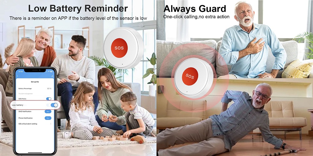 TUYA bevielis išmanusis SOS mygtukas, Wi-Fi aprašymas - Prekės nuotrauka