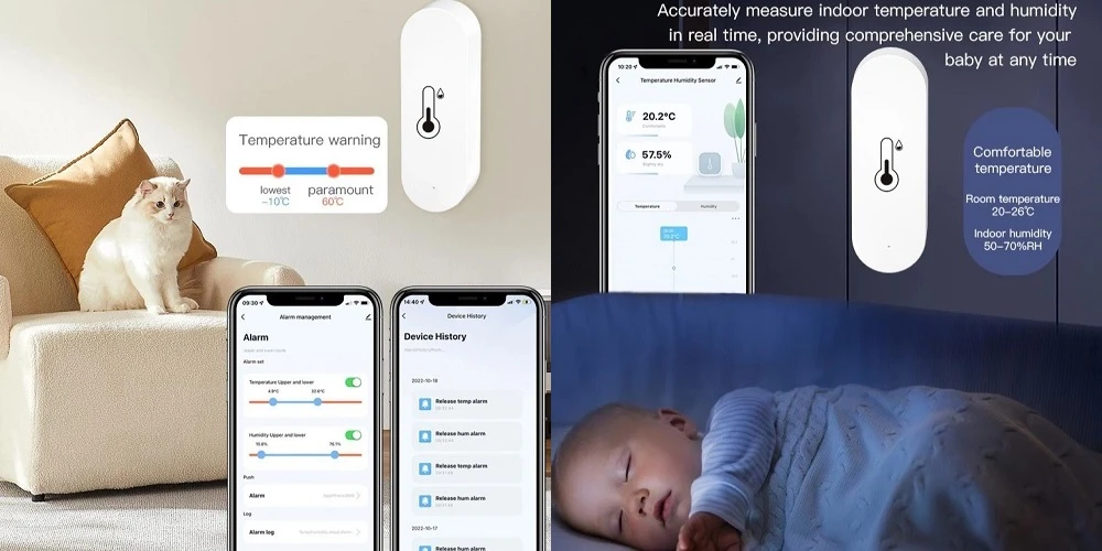TUYA išmanusis temperatūros ir drėgmės jutiklis, Wi-Fi aprašymas - Prekės nuotrauka