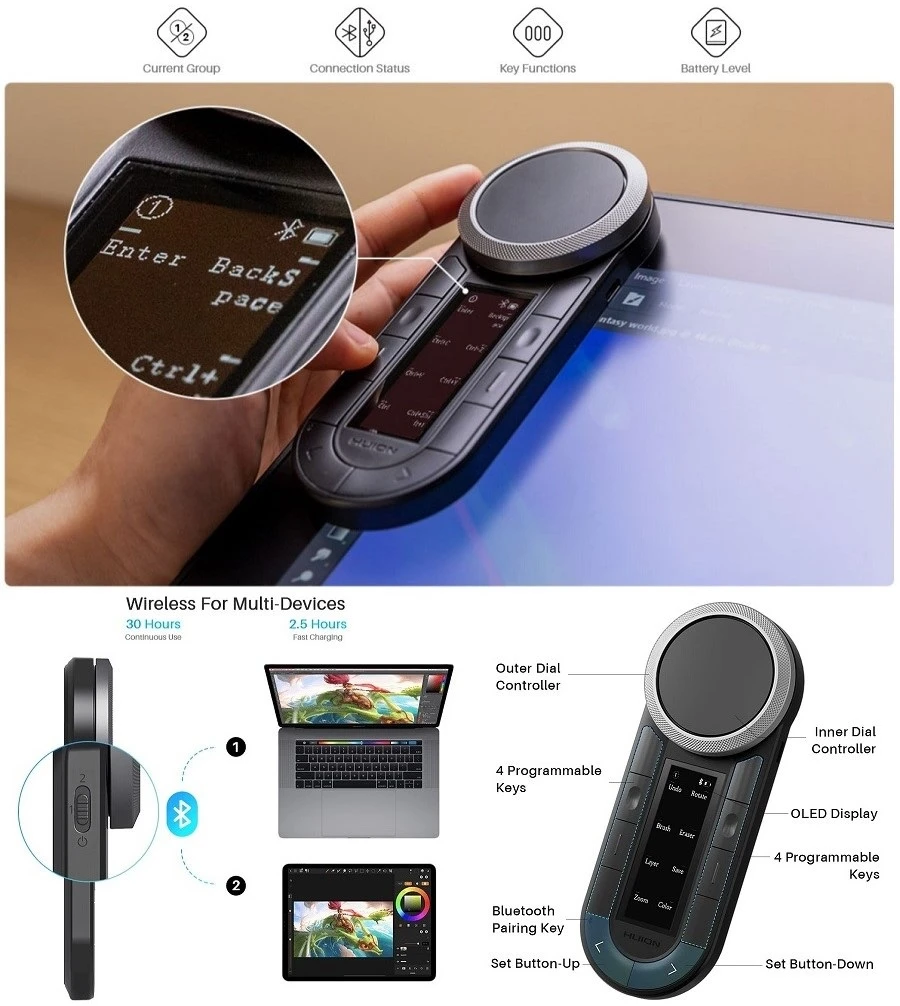 Valdymo pultelis HUION K40 aprašymas - Prekės nuotrauka