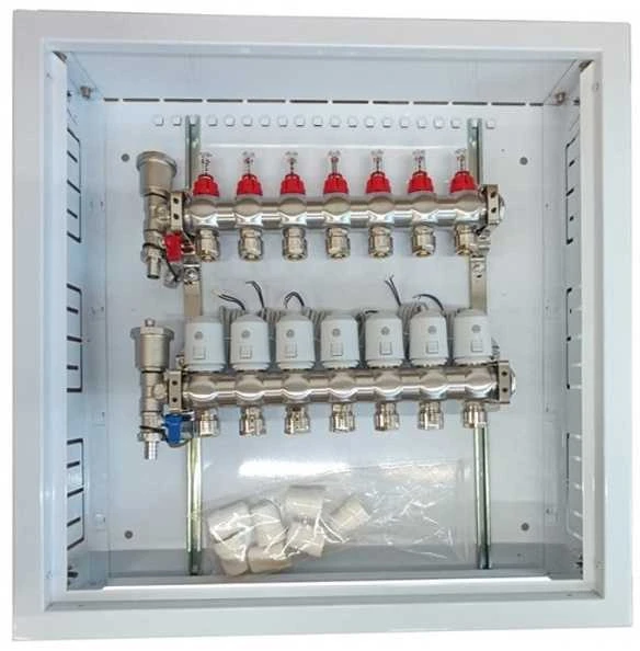 Hismart Grindinio šildymo kolektorius 7 kontūrų su terminėmis pavaromis NC AC230V ir debitomačiais