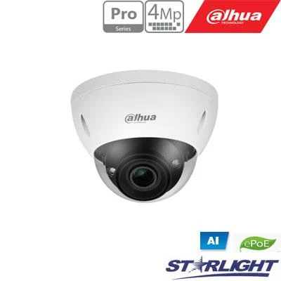 Dahua IP kam. AI 4M 2K kupol. STARLIGHT + su LXIR iki 40 m, 4 MP (2688 × 1520) 1 ~ 25 kadrų per sekundę, 2,7–12 mm, H.265+, ePoE, I