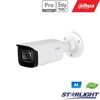 Dahua IP kam. AI 5M 2K Cilind. STARLIGHT su LXIR iki 80m, 5MP(2592 × 1944) 1~20fps, 3.6mm, H.265+, ePoE
