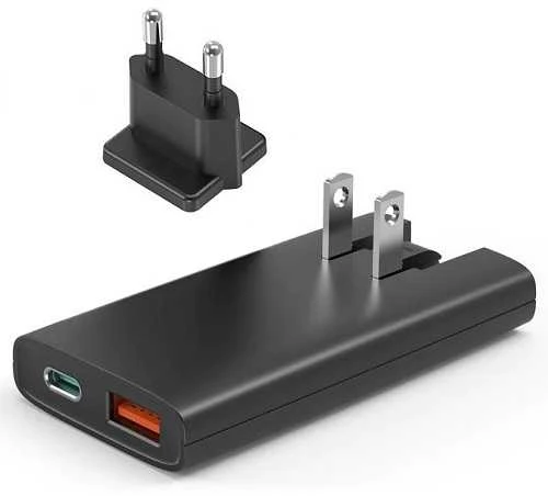 Mini kelioninis sieninis įkroviklis Choetech PD6011 PD65W GaN plonas USB-A+C (juodas)