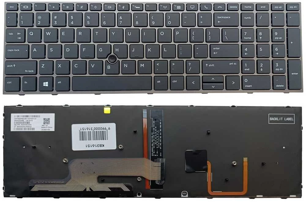 Klaviatūra HP ZBook 15 G5, G6, ZBook 17 G5, G6, su pašvietimu ir „trackpoint“