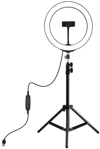 Puluz LED žiedinė lempa 26cm, su trikoju stovu iki 1.1m ir telefono laikikliu, USB