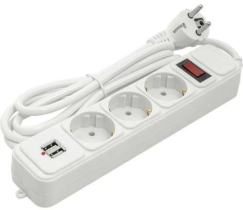 Šakotuvas EXD Buitinis ilgiklis 1.8m, 3 lizdai + 2 USB, su jungikliu