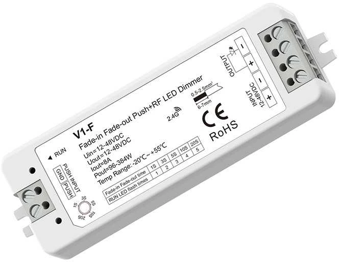 SKYDANCE V1-F nuolatinės įtampos valdiklis, 12-48V, 1x 8A, Push-Dimm