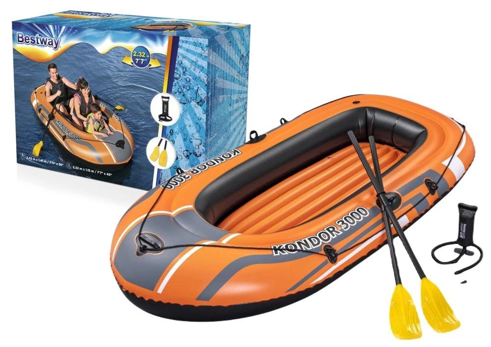 Bestway® pripučiama valtis skirta 2 suaugusiems ir vaikui Kondor 3000 rinkinys, 232 x 115 x 36 cm
