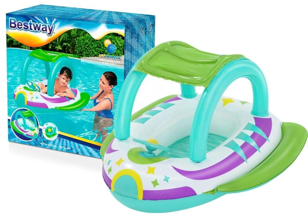 BESTWAY pripučiamas vaikiškas plaustas su stogeliu Space Splash, 1.07m x 1.12m, 34149