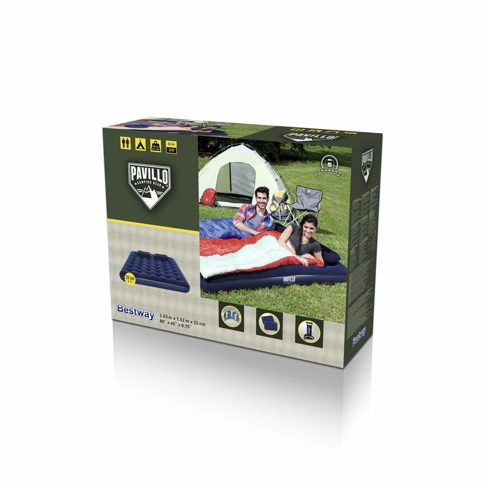 TOP KOMPLEKTAS! Bestway Pavillo dvigulis čiužinys su pompa ir 2 pagalvėlėmis 2.03m x 1.52m x 22cm