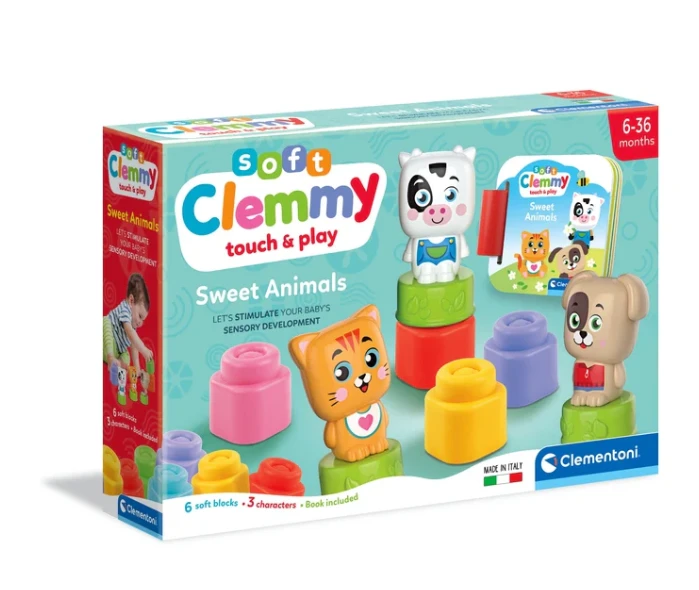 Clementoni kaladėlės Soft Clemmy su knygute "Sweet Animals"