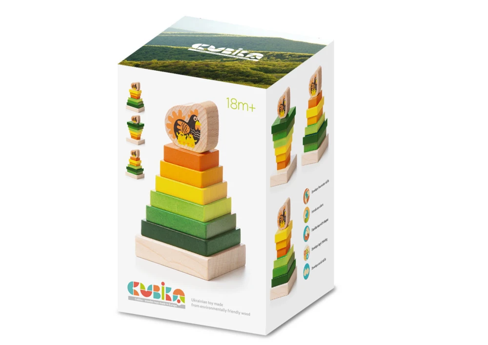 Cubika medinių kaladėlių piramidė "Viščiukai"