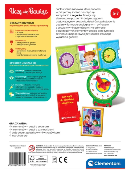 Dėlionė Edukacinis žaidima Kiek dabar valandų? lenkų kalba Clementoni 50771