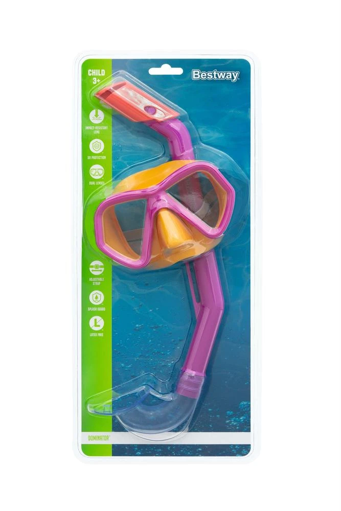 Nardymo kaukė su vamzdeliu Bestway 24023, rožinė/geltona