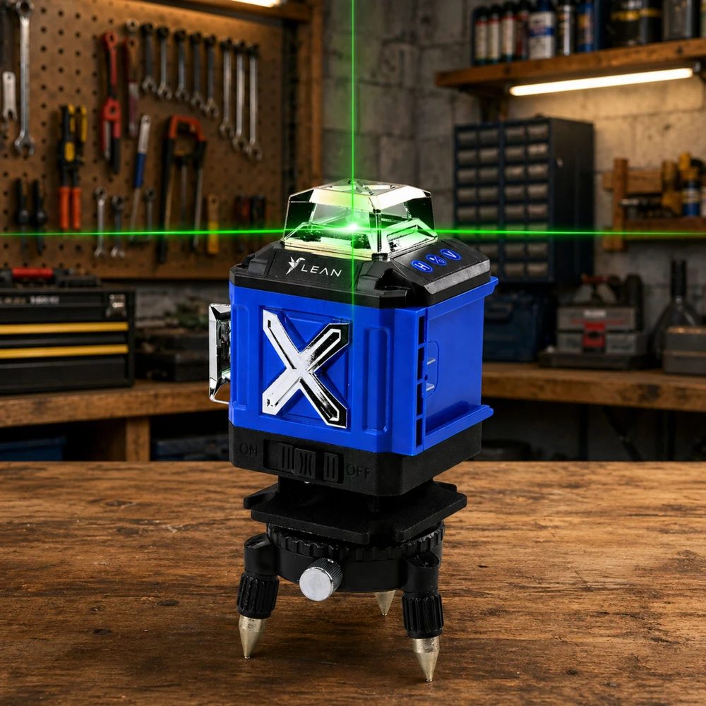 Lean 4D lazerinis nivelyras su 16 linijų ir 2 baterijomis