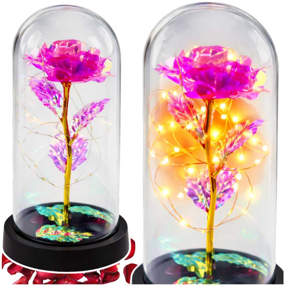 Lean Amžina krištolinė rožė kupole su LED apšvietimu rožinė 21x11cm