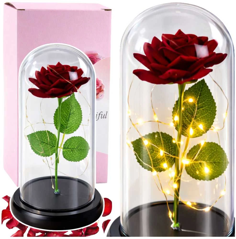Lean Amžina rožė kupole su LED apšvietimu Raudona 21x11cm