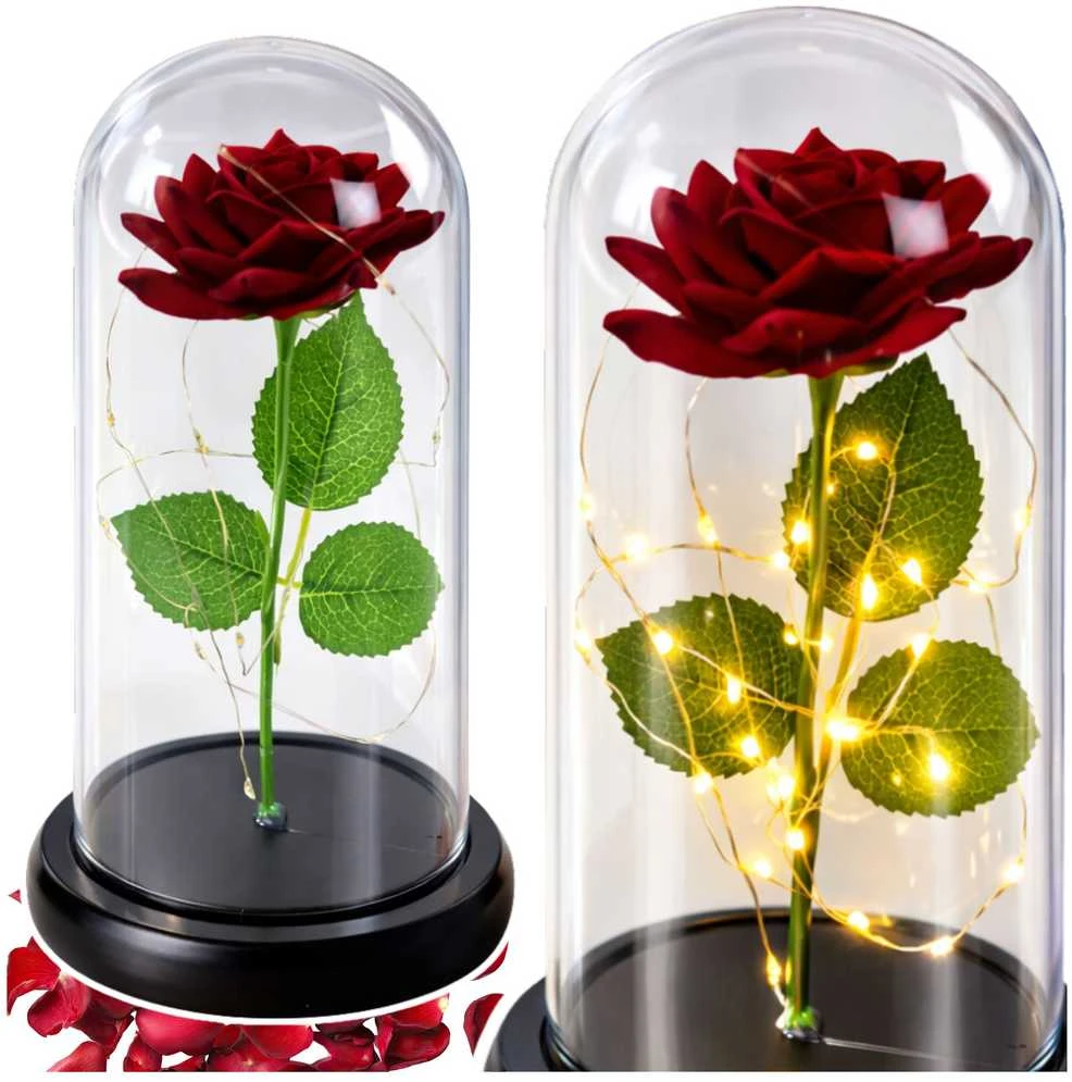 Lean Amžina rožė kupole su LED apšvietimu Raudona 21x11cm