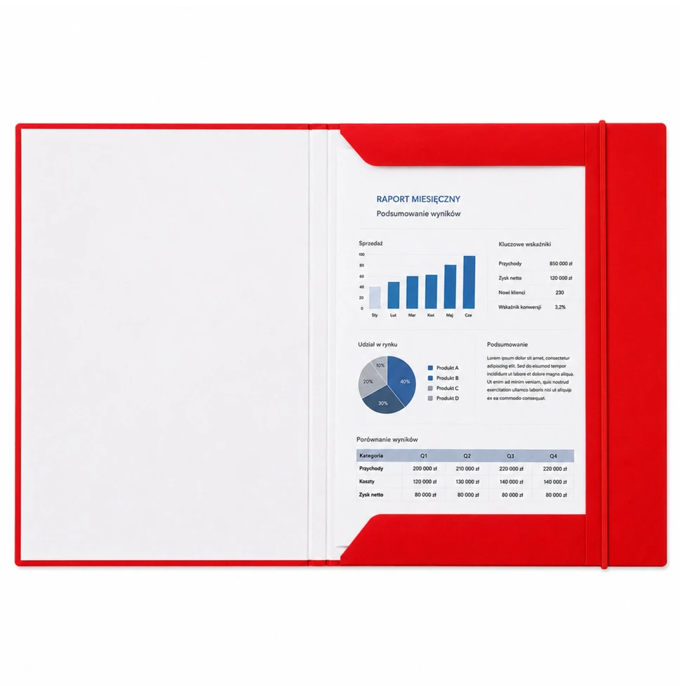 Lean Cardboard Folder with Elastic Band, Lacquered, A4, 300g/m2, Raudona