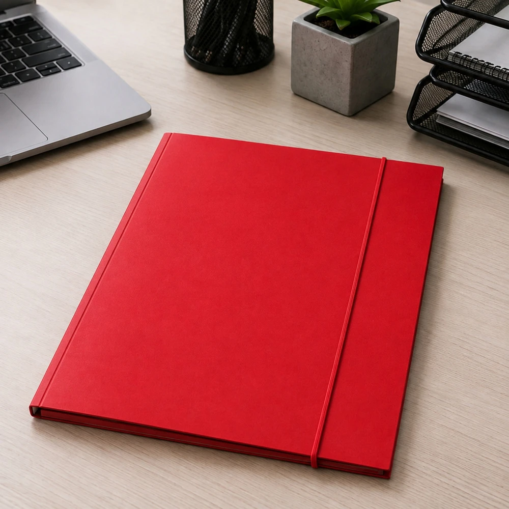 Lean Cardboard Folder with Elastic Band, Lacquered, A4, 300g/m2, Raudona