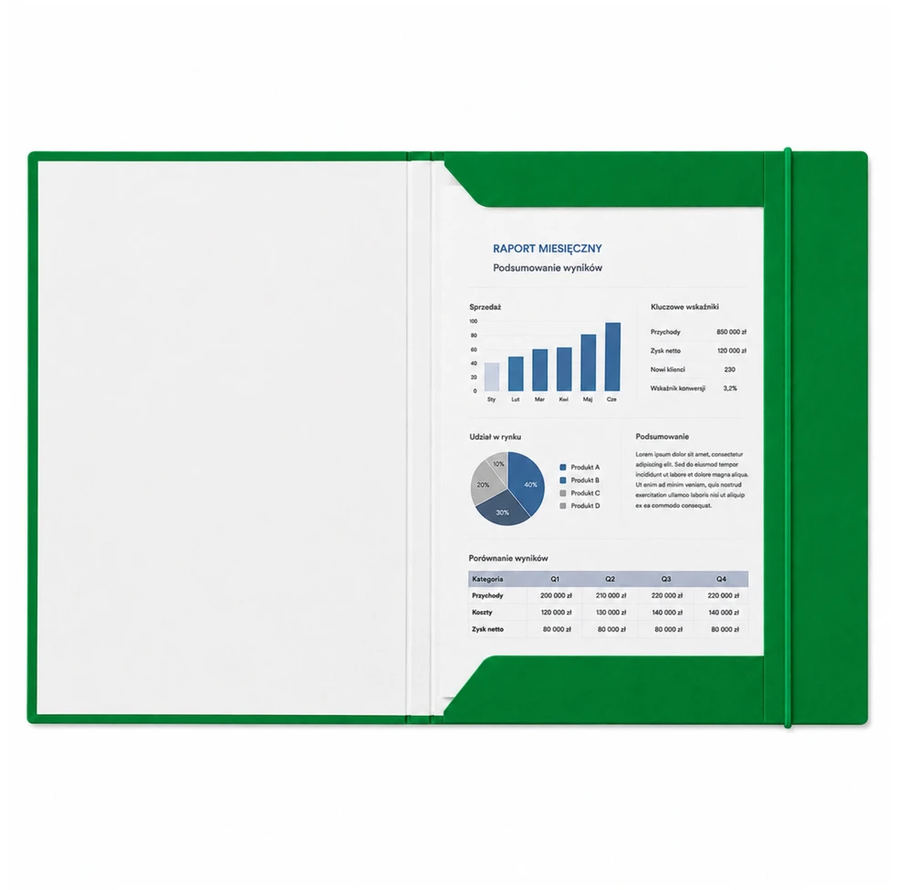 Lean Cardboard Folder with Elastic Band, Lacquered, A4, 300g/m2, Žalias