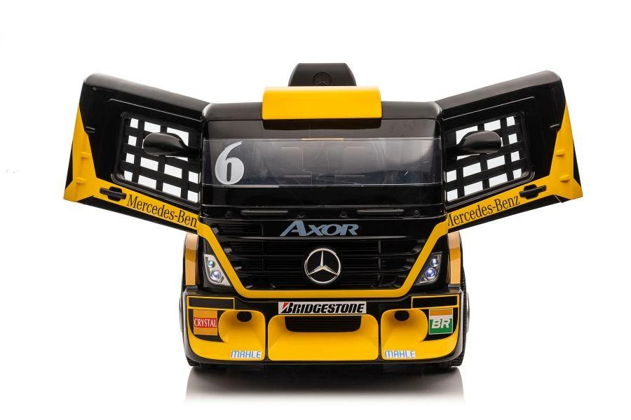 Lean Cars Vienvietis elektromobilis su priekaba Mercedes-Benz Axor XMX622, geltonas