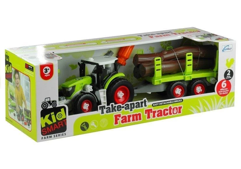 Lean Toys Žaislinis traktorius su medienos priekaba, 43 cm