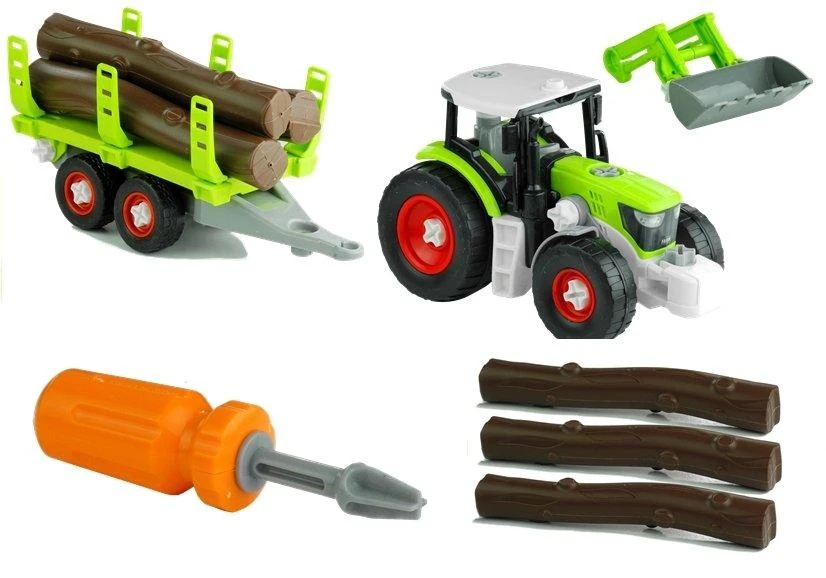 Lean Toys Žaislinis traktorius su medienos priekaba, 43 cm