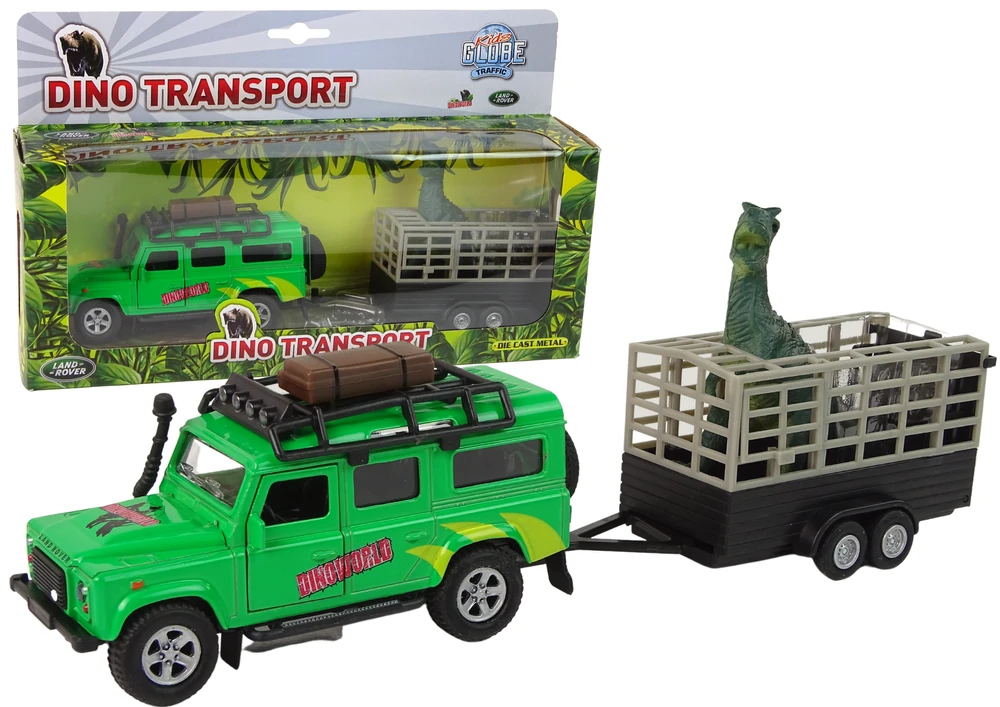 Lean Cars Automobilis Land Rover su transporteriu Dinosaur Metal 520178