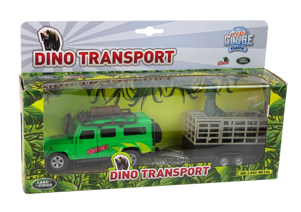 Lean Cars Automobilis Land Rover su transporteriu Dinosaur Metal 520178