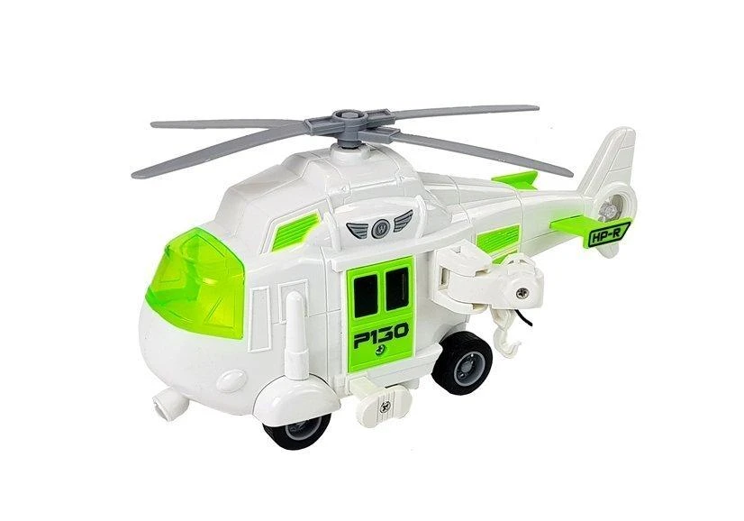 Žaislinio autotrasporterio ir malūnsparnio rinkinys Lean Toys, baltas/žalias, 2 d.