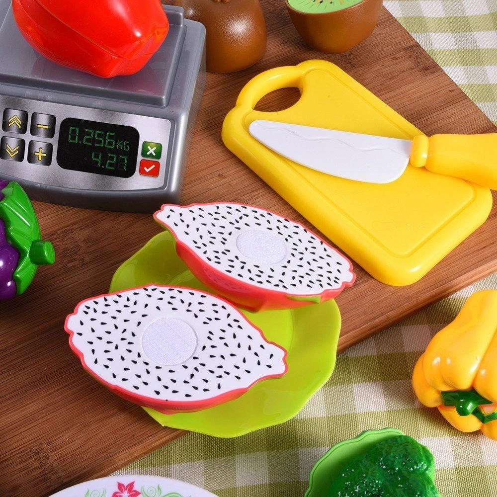 Lean Toys Žaislinis vaisių ir daržovių rinkinys su svarstyklėmis