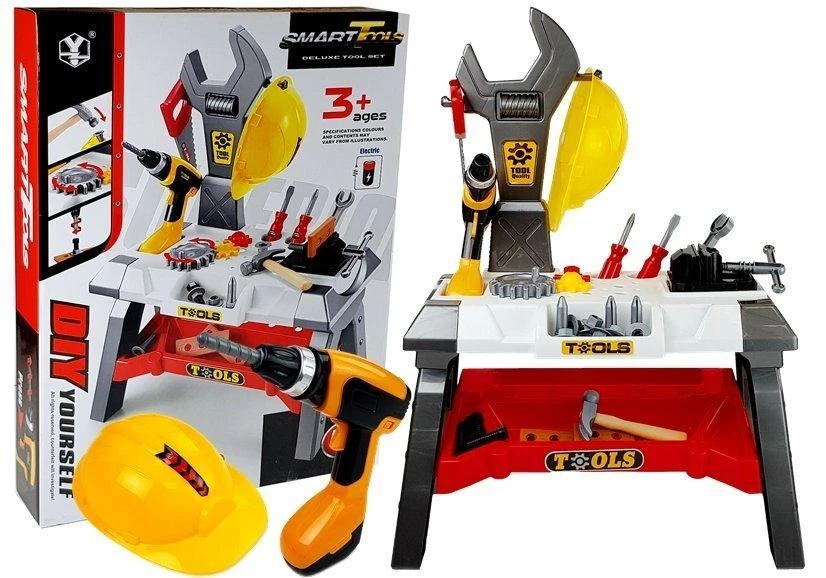 Lean Toys Žaislinis dirbtuvių įrankių rinkinys su dviem aukštais ir akumuliatoriniu gręžtuvu