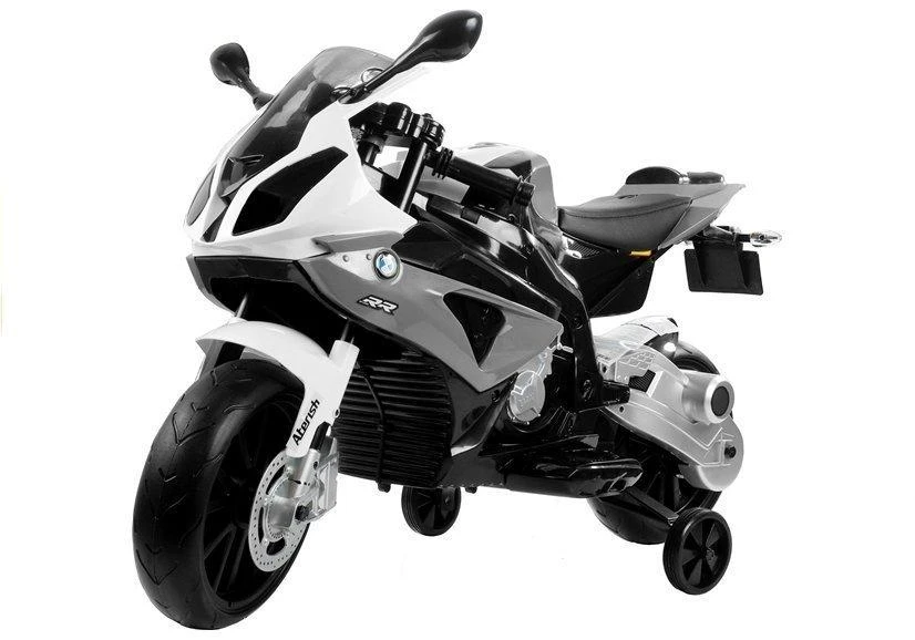 Lean Cars Akumuliatorinis motociklas vaikams BMW S1000RR, sidabrinės spalvos